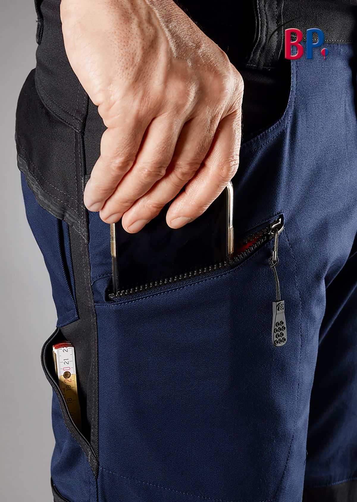 1825-032-1432 BP® Stretch-werkbroek met kniezakken nachtblauw/zwart Thumbnail 2