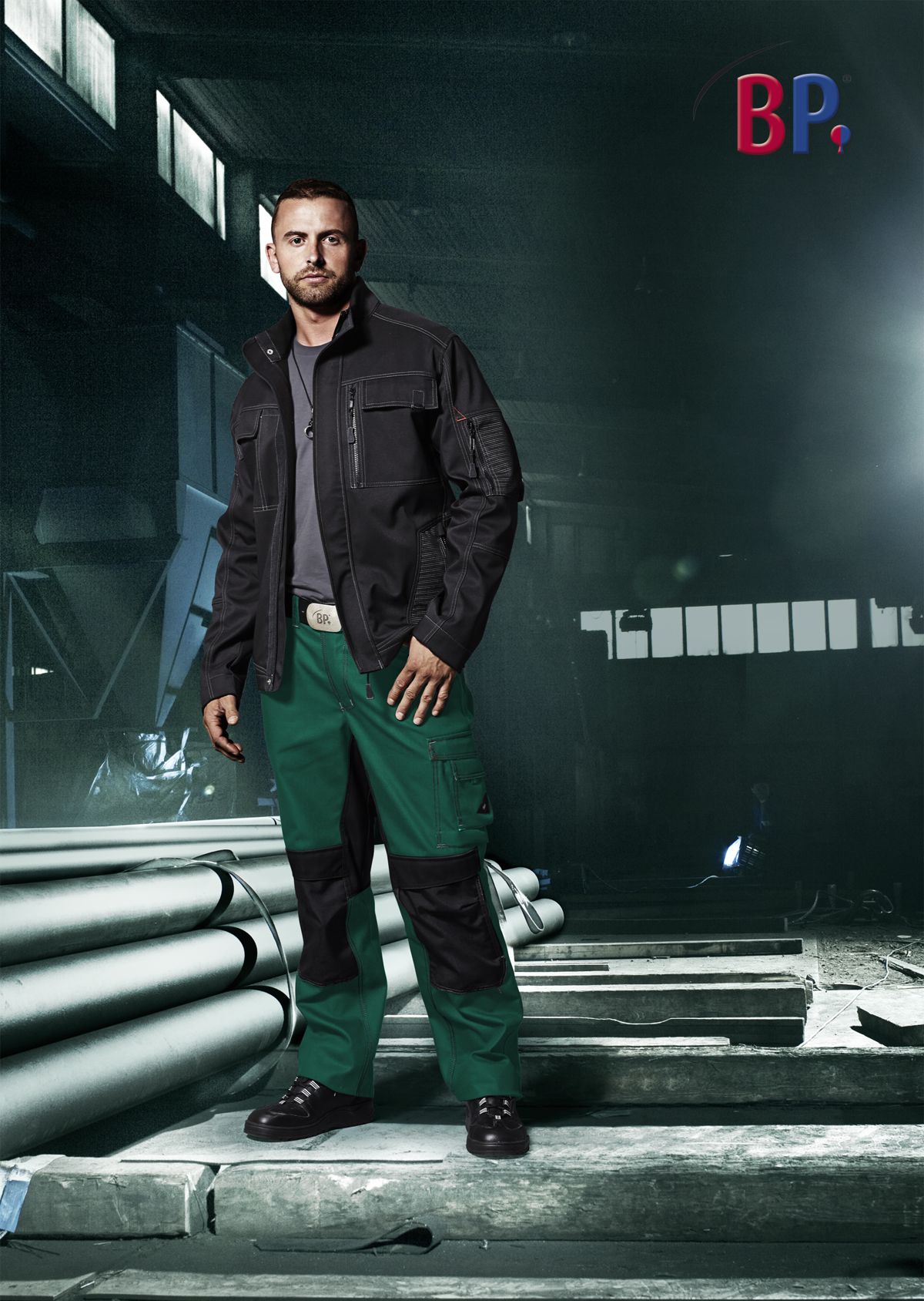 1789-555-74 BP® Stevige werkbroek met kniezakken middelgroen/zwart Thumbnail 4