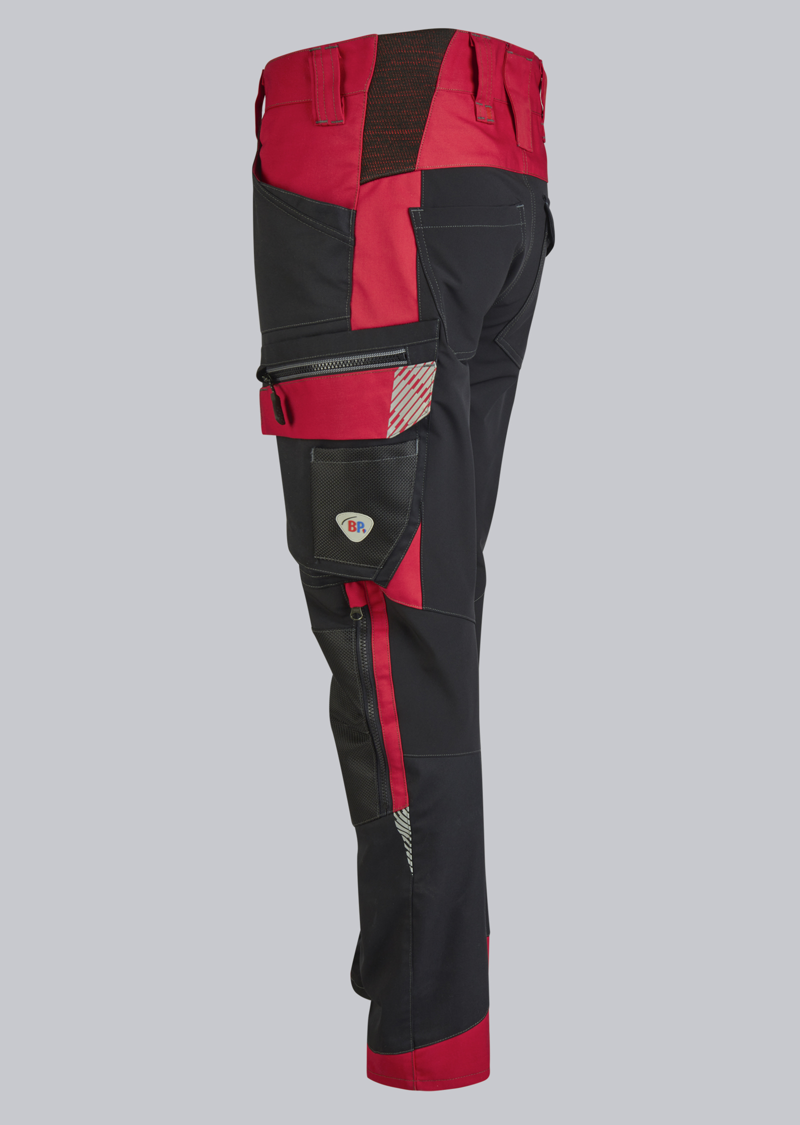 1968-570-3281_BP® Lichte circular-hybride werkbroek met kniezakken_zwart/rood_afbeelding 3