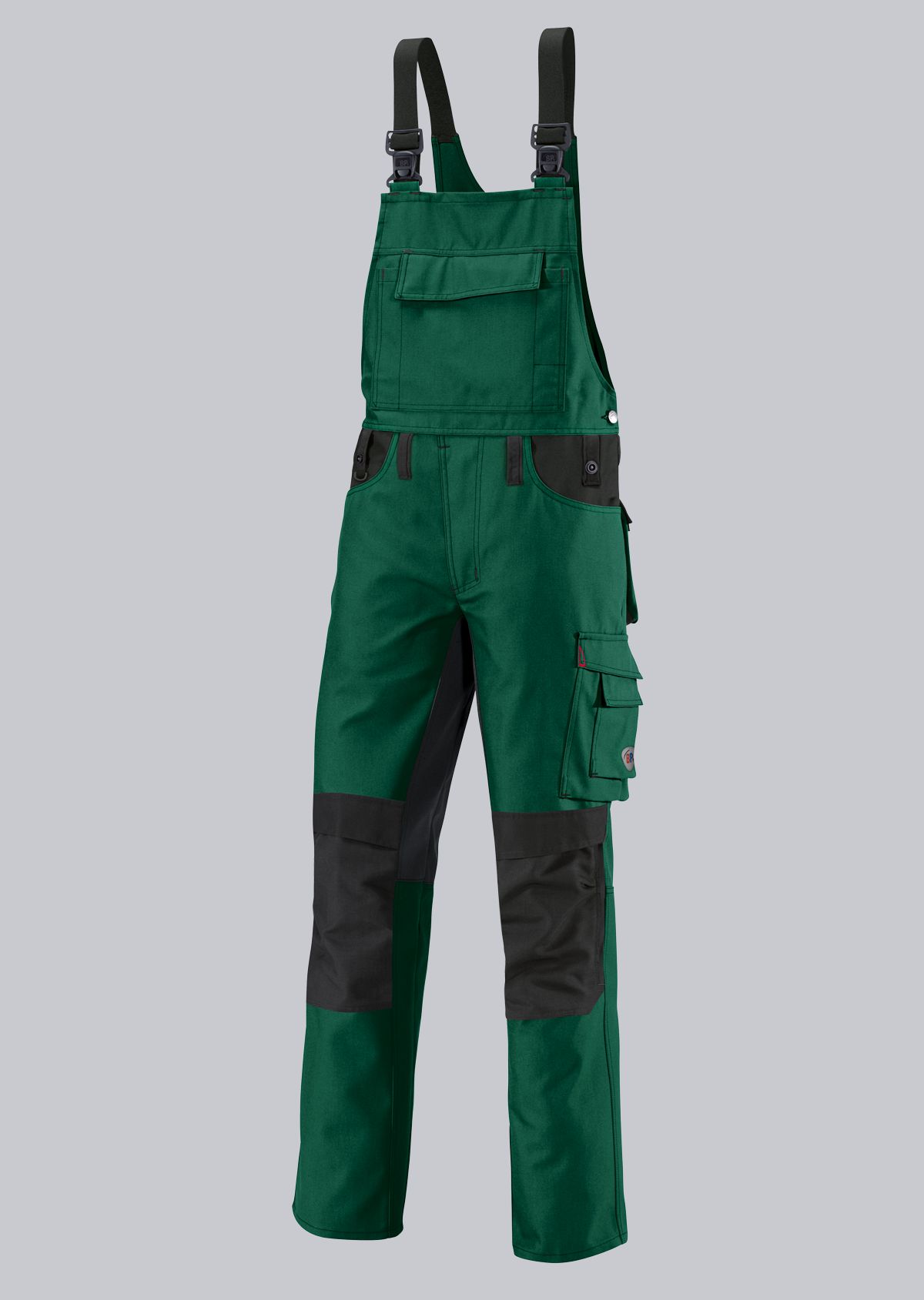 1791-555-74_BP® Strapazierfähige Latzhose mit Kniepolstertaschen_mittelgrün/schwarz_Bild 1