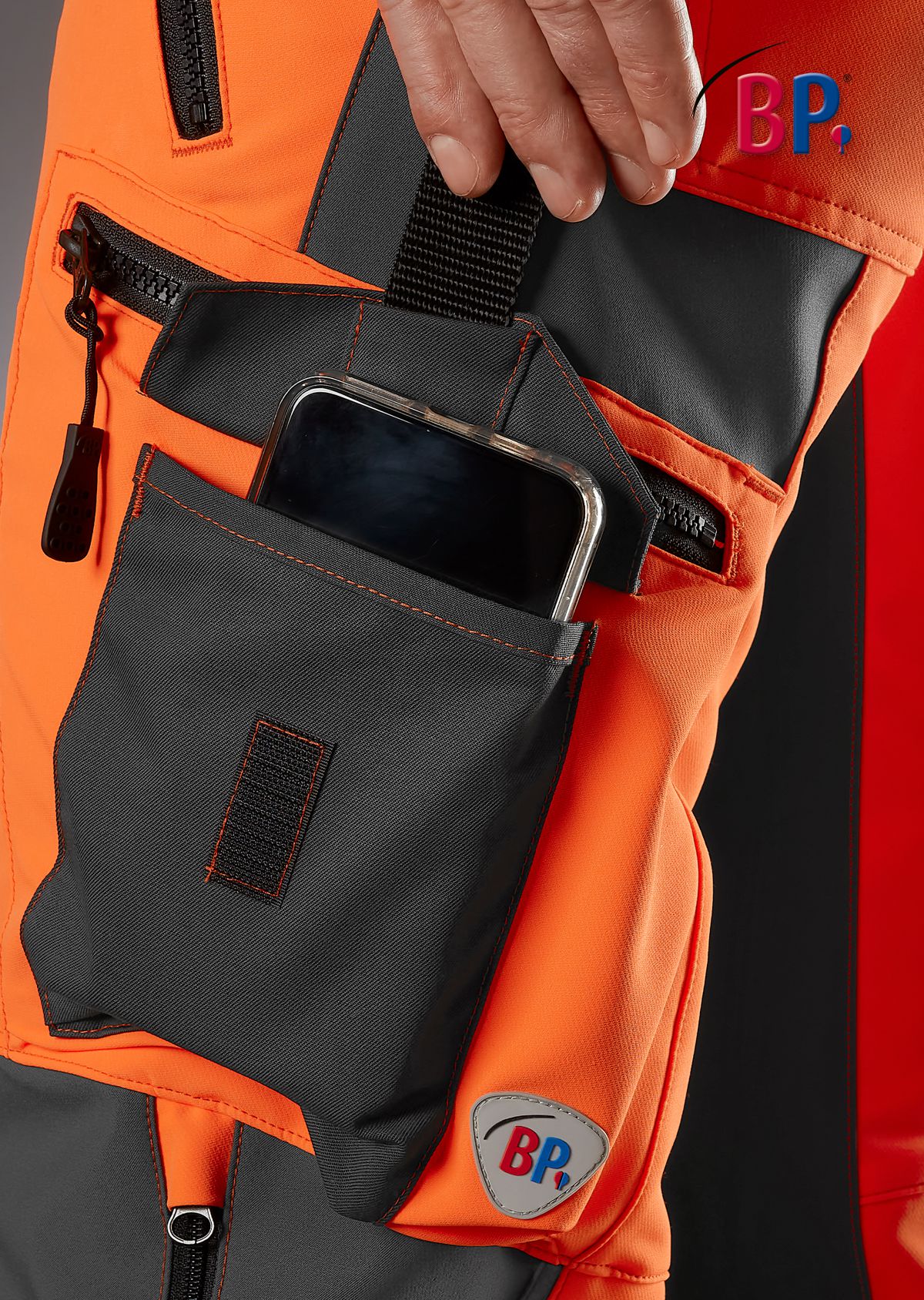 1864-883-6556_BP® Superstretch-Arbeitshose mit Kniepolstertaschen_warnorange/anthrazit_Bild 4