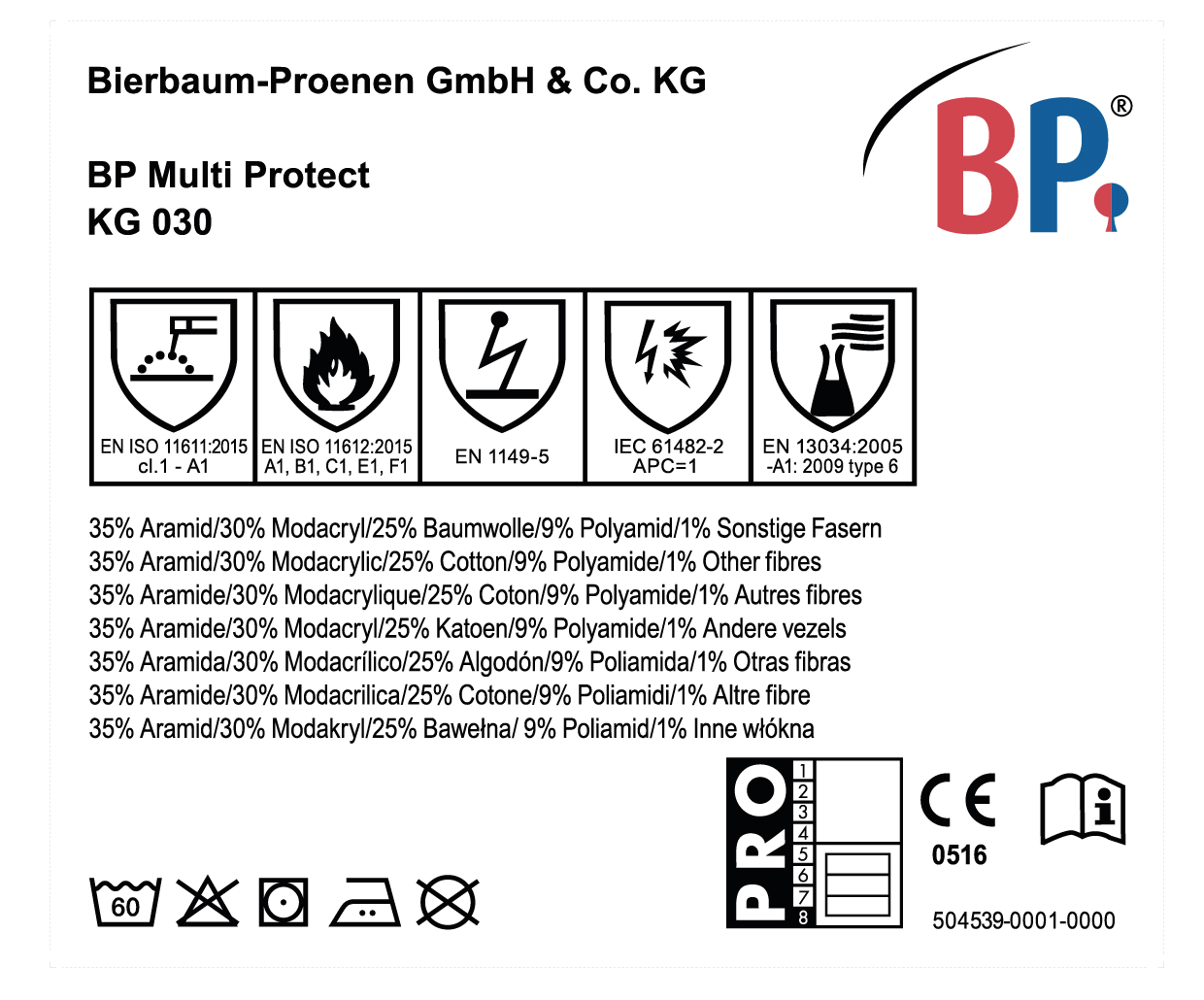 Étiquette à coudre pour BP Multi Protect