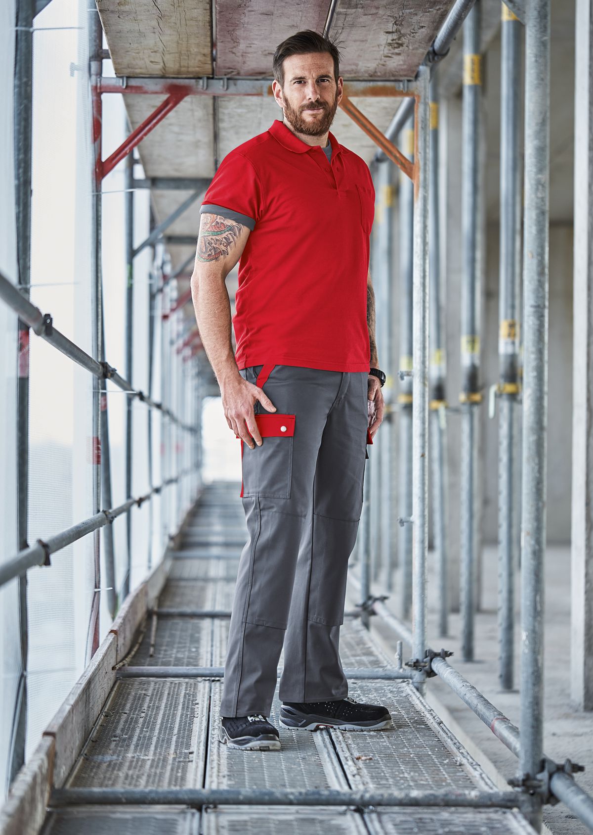 1815-720-53 BP® Komfort-Cargohose mit Kniepolstertaschen dunkelgrau/rot Thumbnail 2