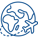 Pictogram: Vliegtuig rond de wereldbol.