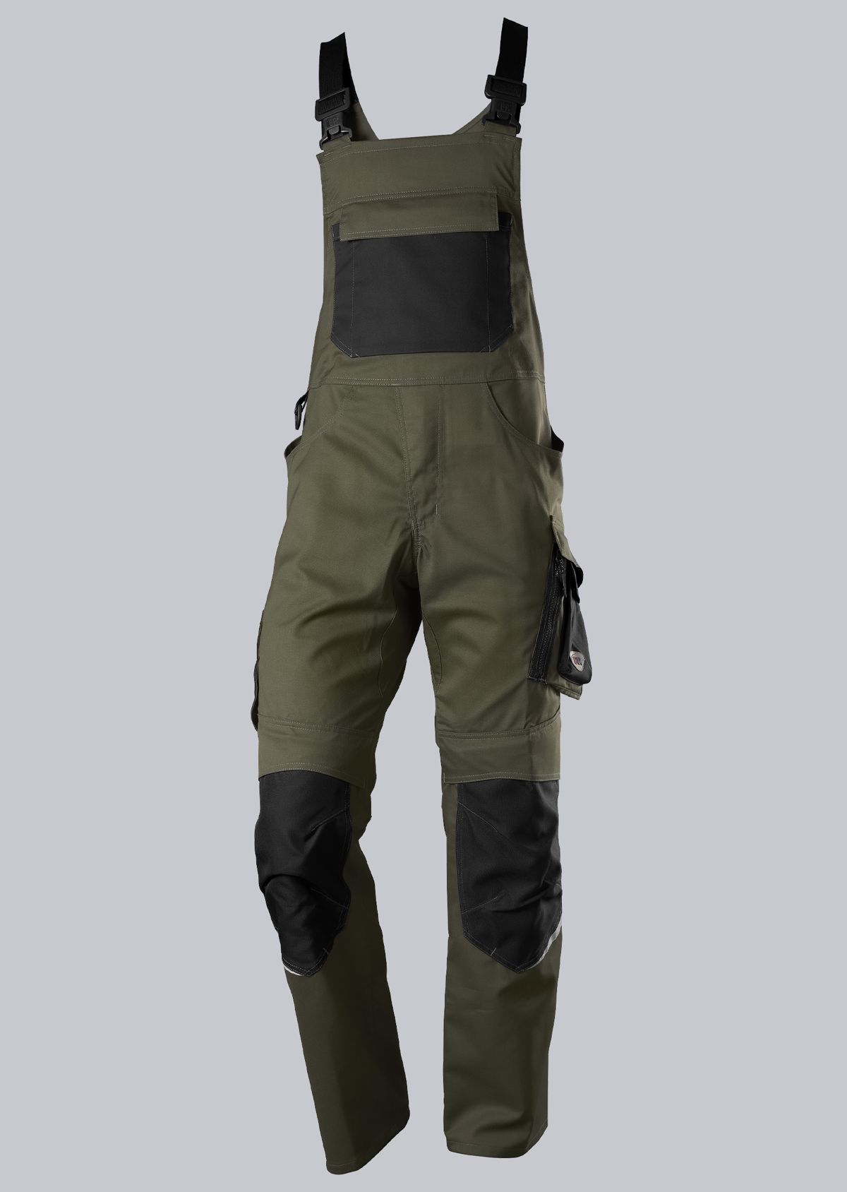 BP® Leichte Latzhose mit Kniepolstertaschen oliv/schwarz Cover Bild