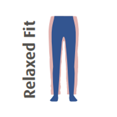 Symbool voor relaxte pasvorm: losjes toelopende broek op een silhouet.