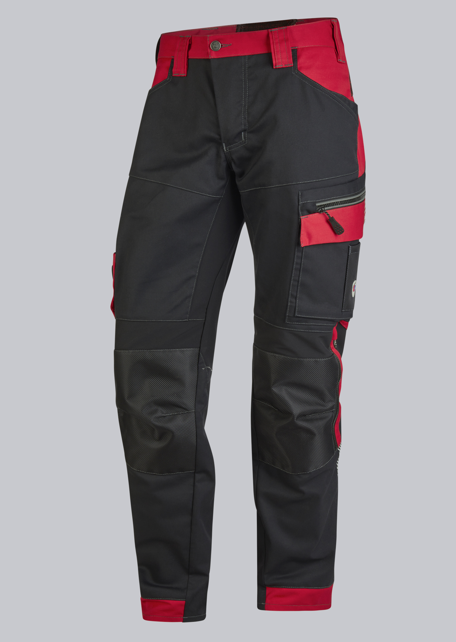 1968-570-3281 BP® Lightweight hybrid work trousers w. knee pad pockets black/red Cover image