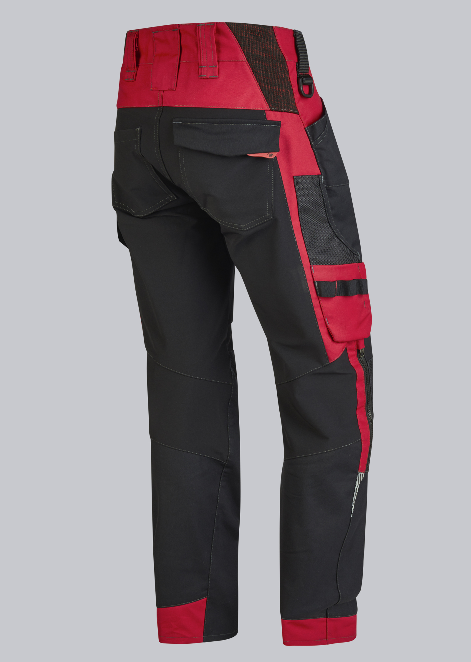 1968-570-3281 BP® Lightweight circular hybrid work trousers w. knee pad pockets black/red Thumbnail 1