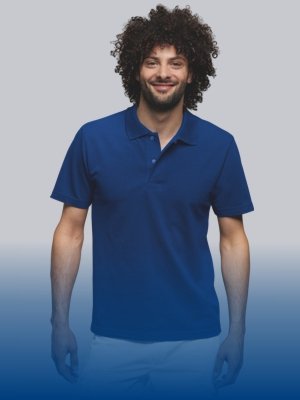 A man wears a blue HACCP polo shirt and posts in front of the camera.