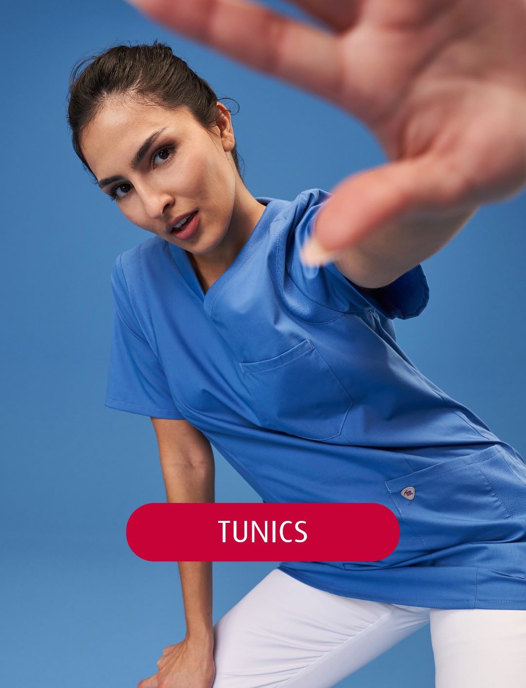 Nurse wearing a light blue tunic