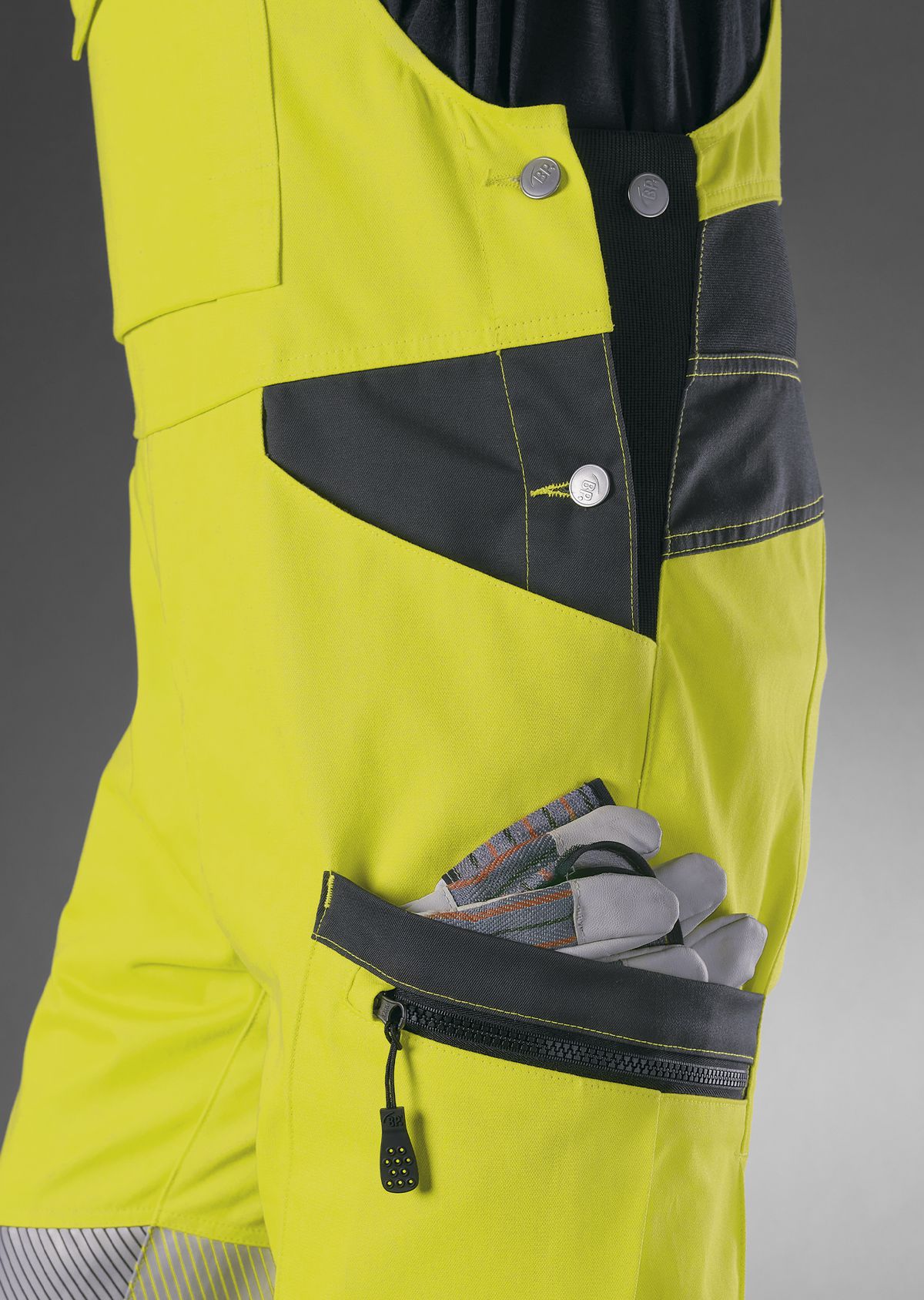 BP® Cotte à bretelles stretch à haute visibilité, genouillères jaune haute visibilité/anthracite Thumbnail 3