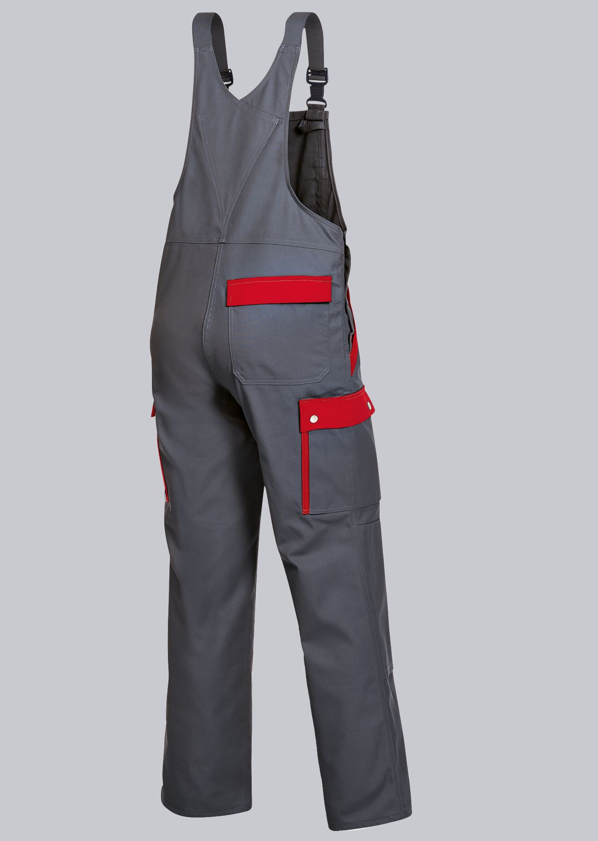 1844-720-53 BP® Cotte à bretelles cargo confort avec genouillères gris foncé/rouge Thumbnail 1