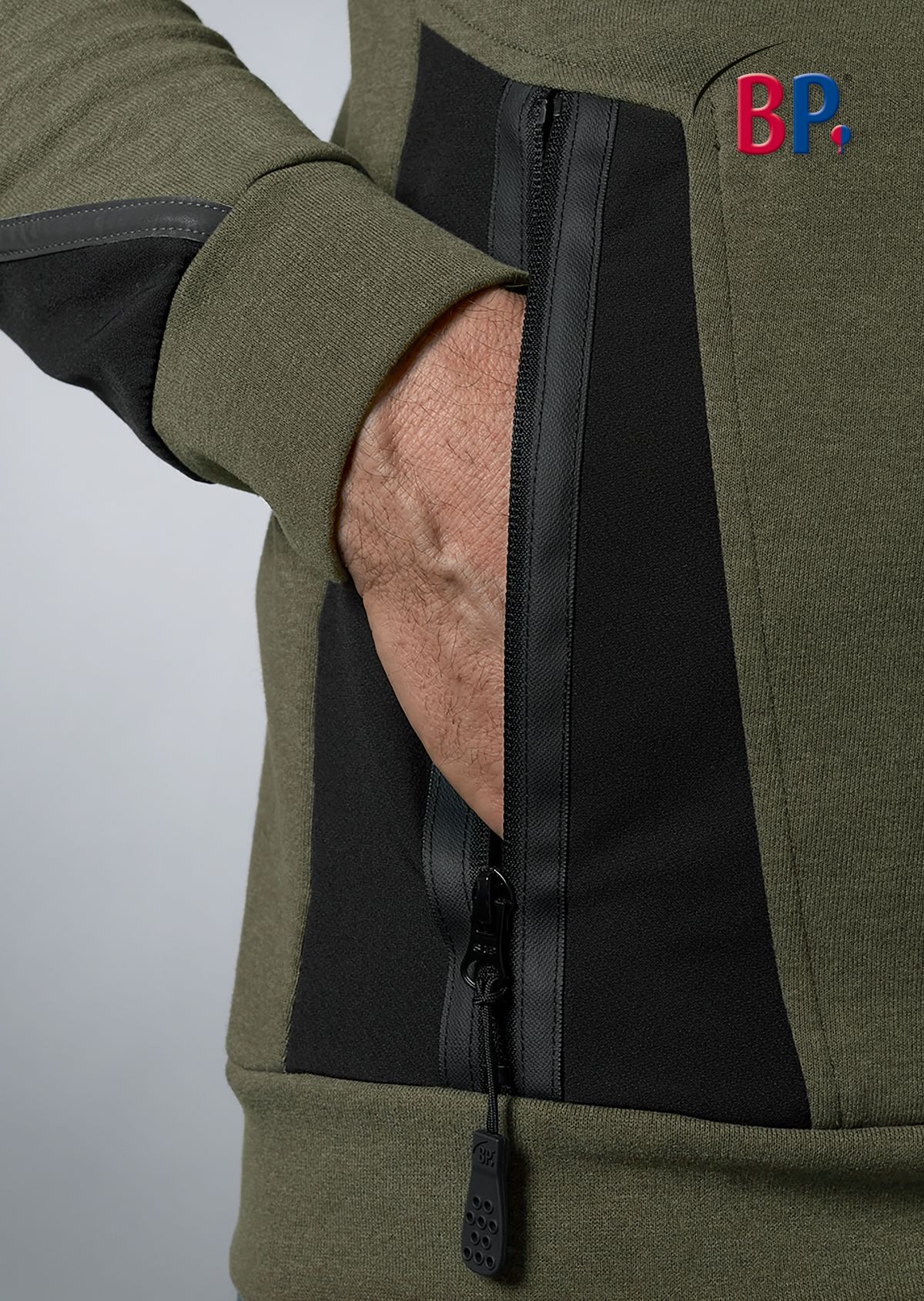 BP® Sweatshirt-Troyer oliv/schwarz Thumbnail 4