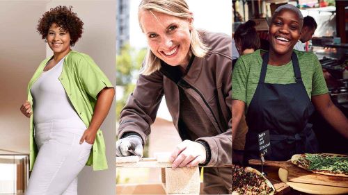 Banner mit 3 Frauen mit Berufsbekleidung