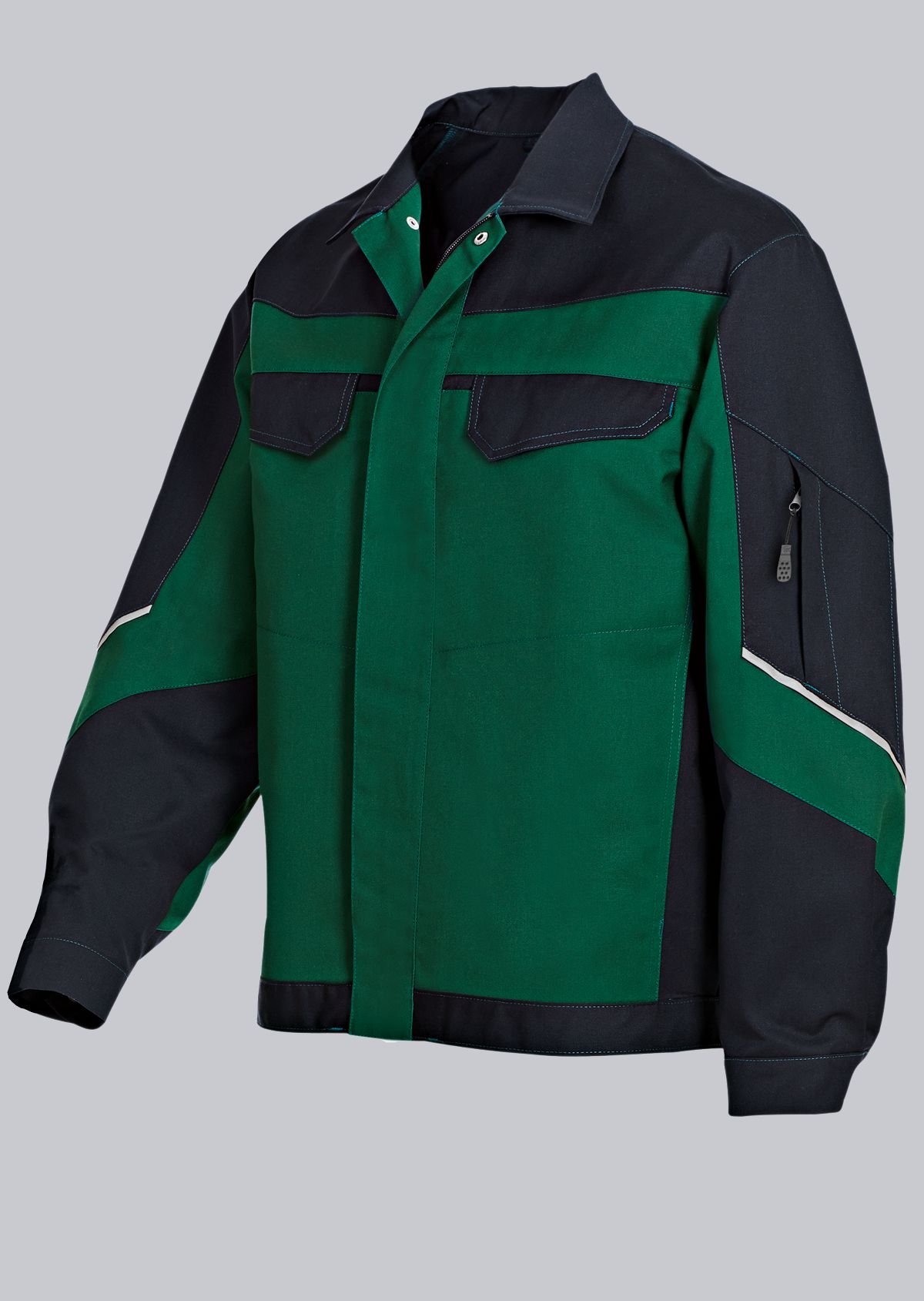 1607-559-74_BP® Arbeitsjacke mit verdeckten Knöpfen_mittelgrün/schwarz_Cover Bild
