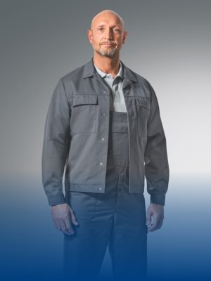 Man wears grey HACCP jacket.