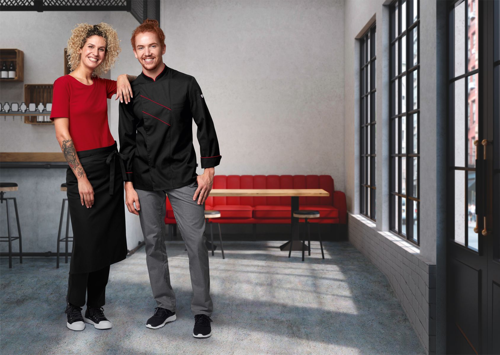 BP® Veste cuisinier noir/rouge Thumbnail 1