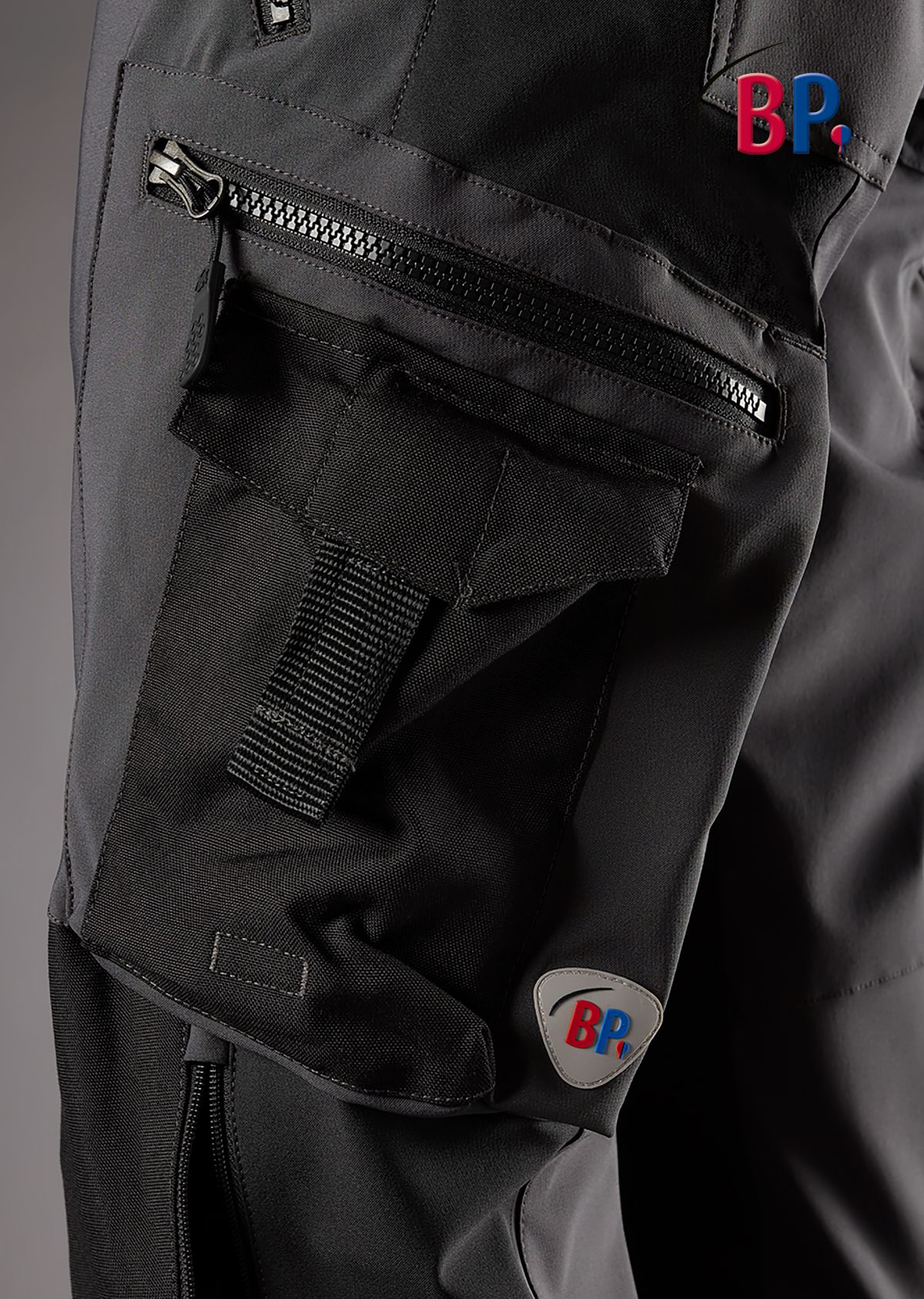 1861-620-5632 BP® Super-stretch work trousers with knee pad pockets anthracite/black Thumbnail 4