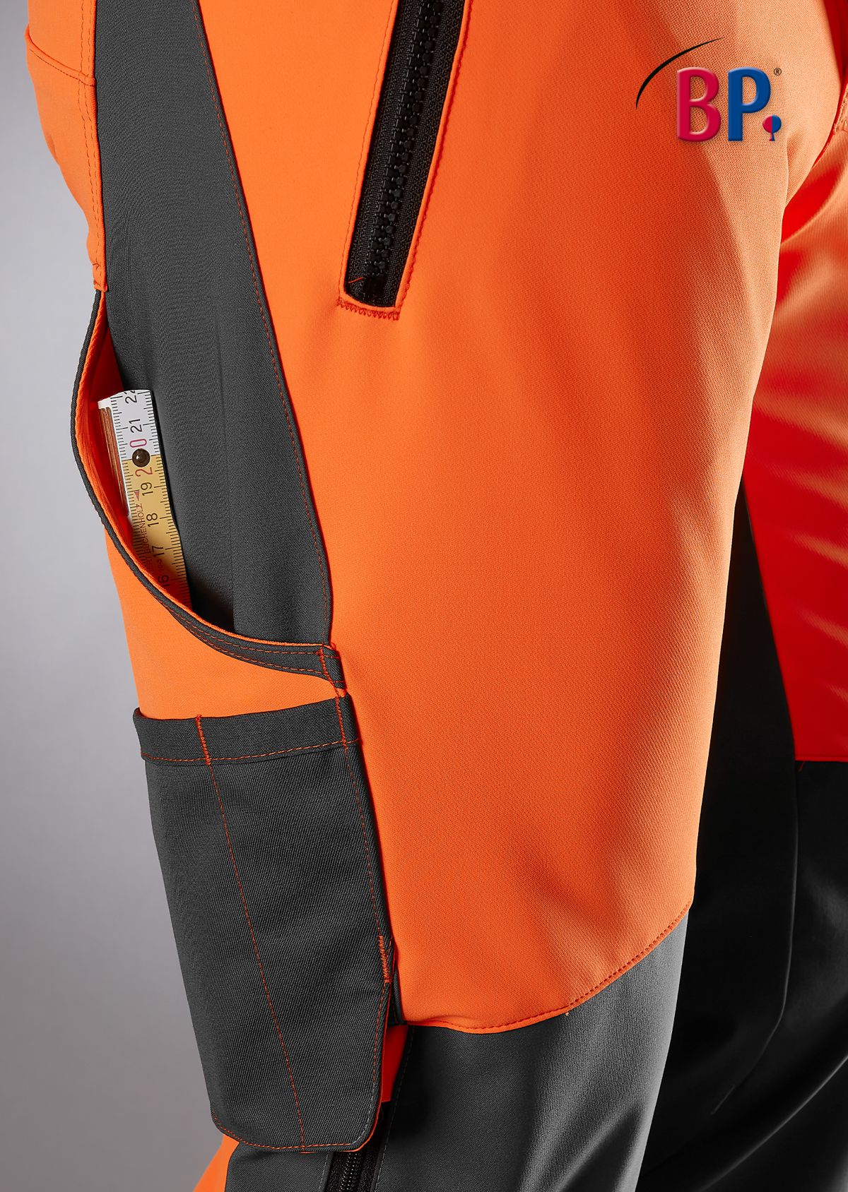 1864-883-6556_BP® Superstretch-Arbeitshose mit Kniepolstertaschen_warnorange/anthrazit_Bild 3