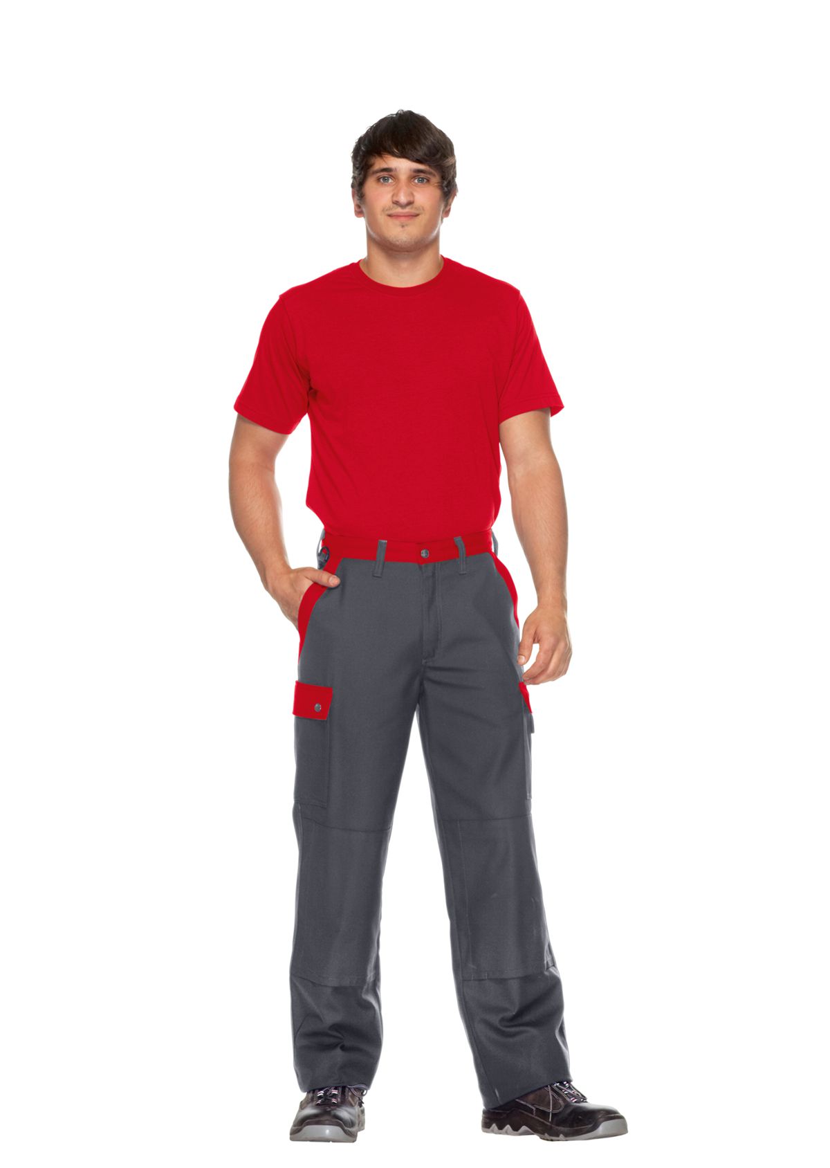 1815-720-53 BP® Komfort-Cargohose mit Kniepolstertaschen dunkelgrau/rot Thumbnail 3