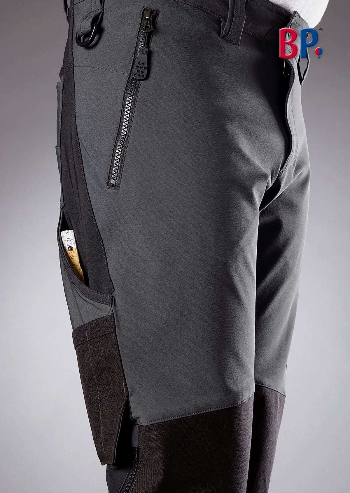 1861-620-5632 BP® Super-stretch work trousers with knee pad pockets anthracite/black Thumbnail 2
