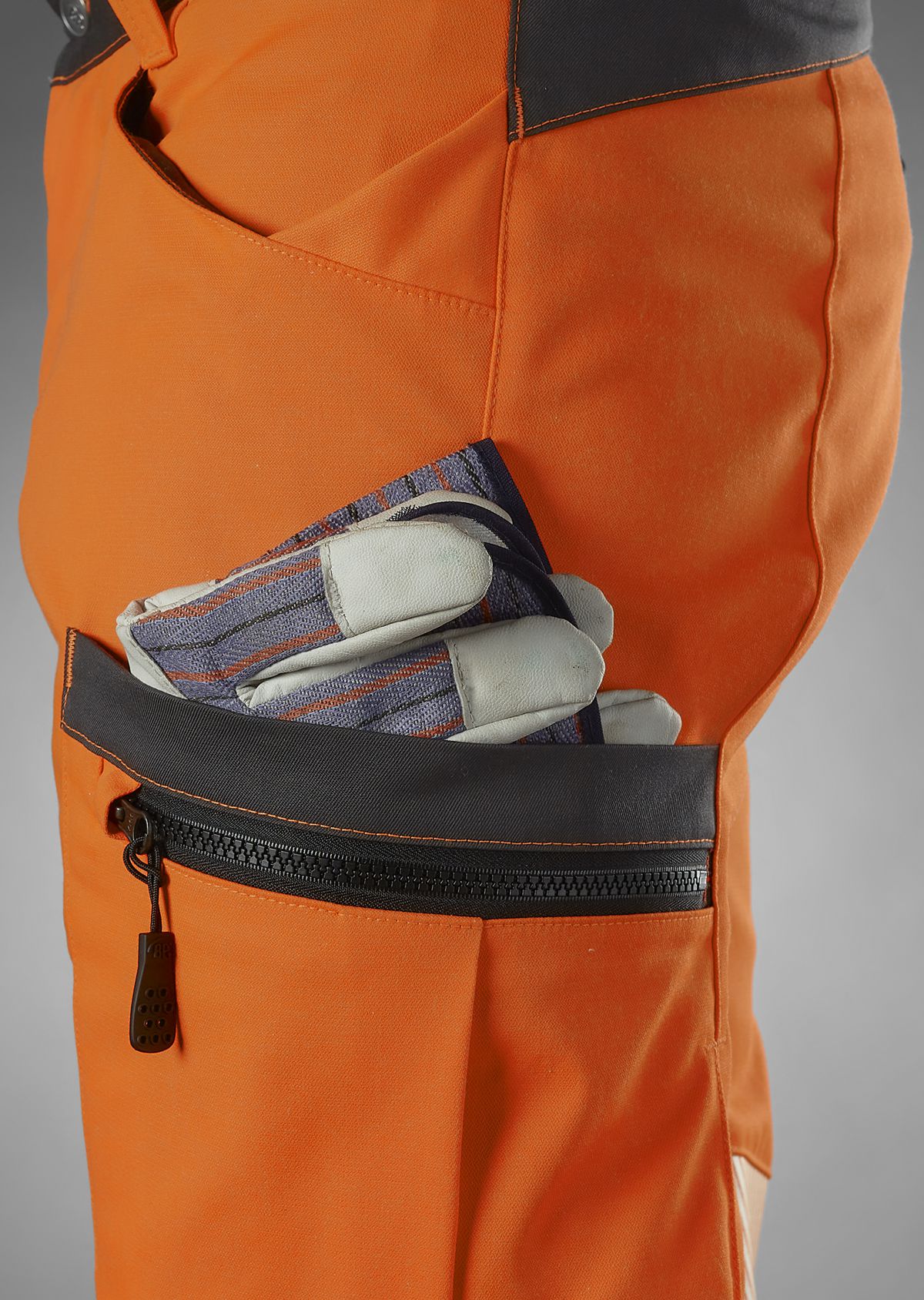 2043-847-6556 BP® Lightweight high-visibility stretch trousers, knee pockets warning orange/anthracite Thumbnail 2