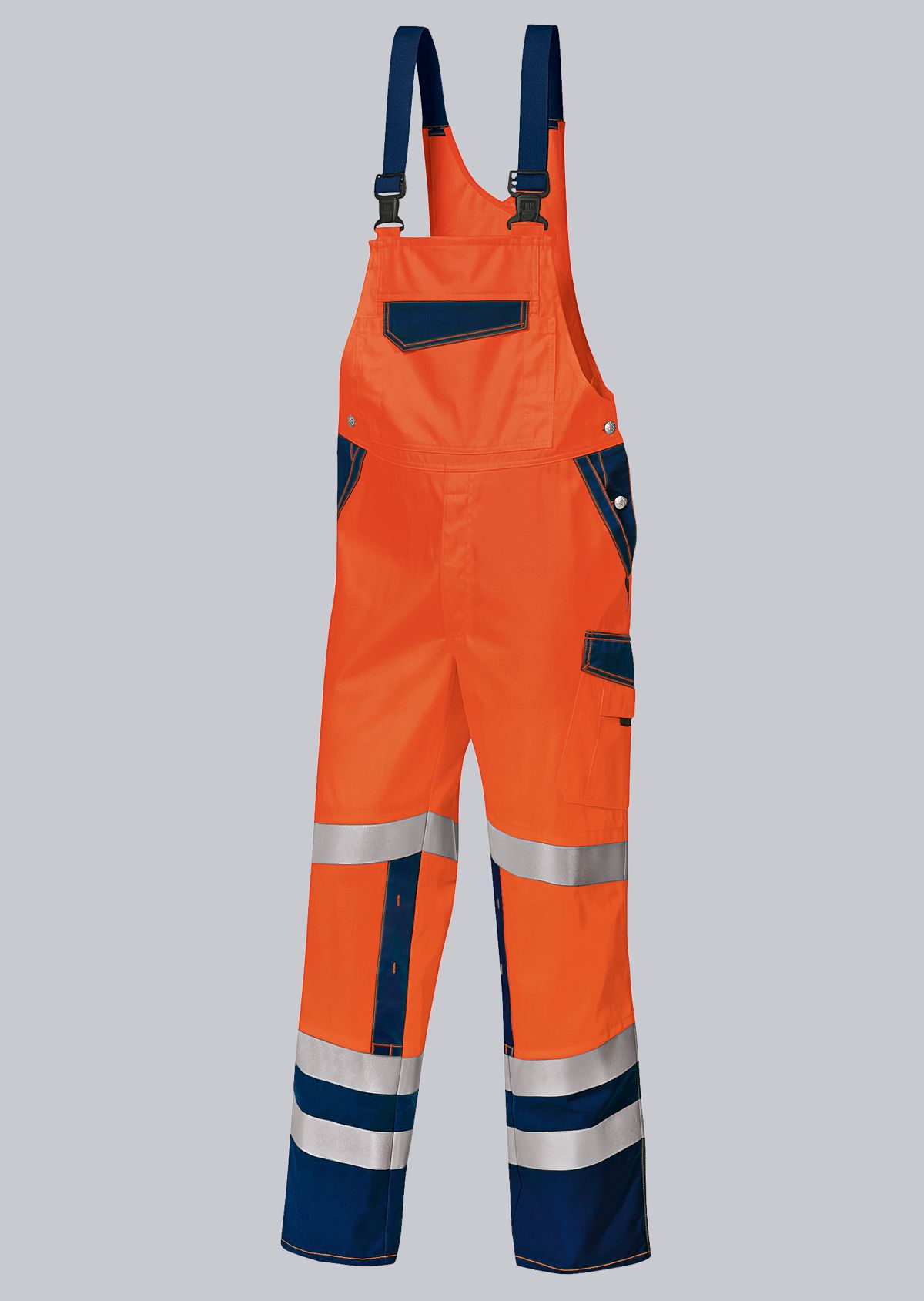 BP® Cotte à bretelles à haute visibilité avec genouillères orange haute visibilité/bleu marine Photo principale
