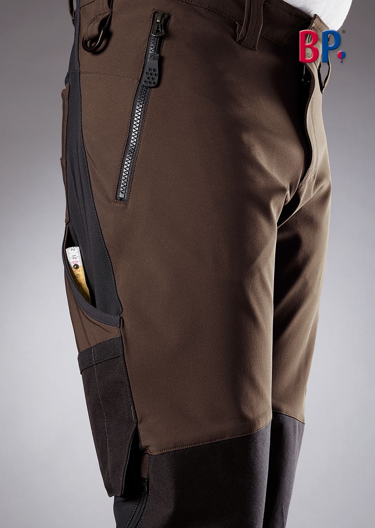 1861-620-4832 BP® Super-stretch work trousers with knee pad pockets brown/black Thumbnail 3