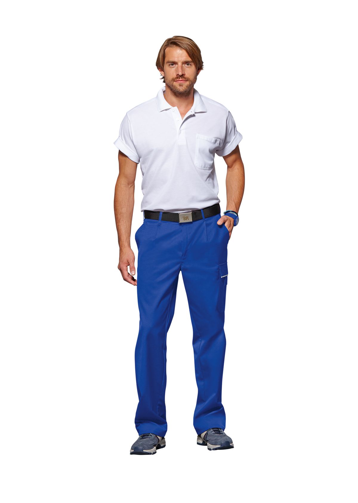BP® Pantalon de travail avec boutons dissimulés bleu roi Thumbnail 3