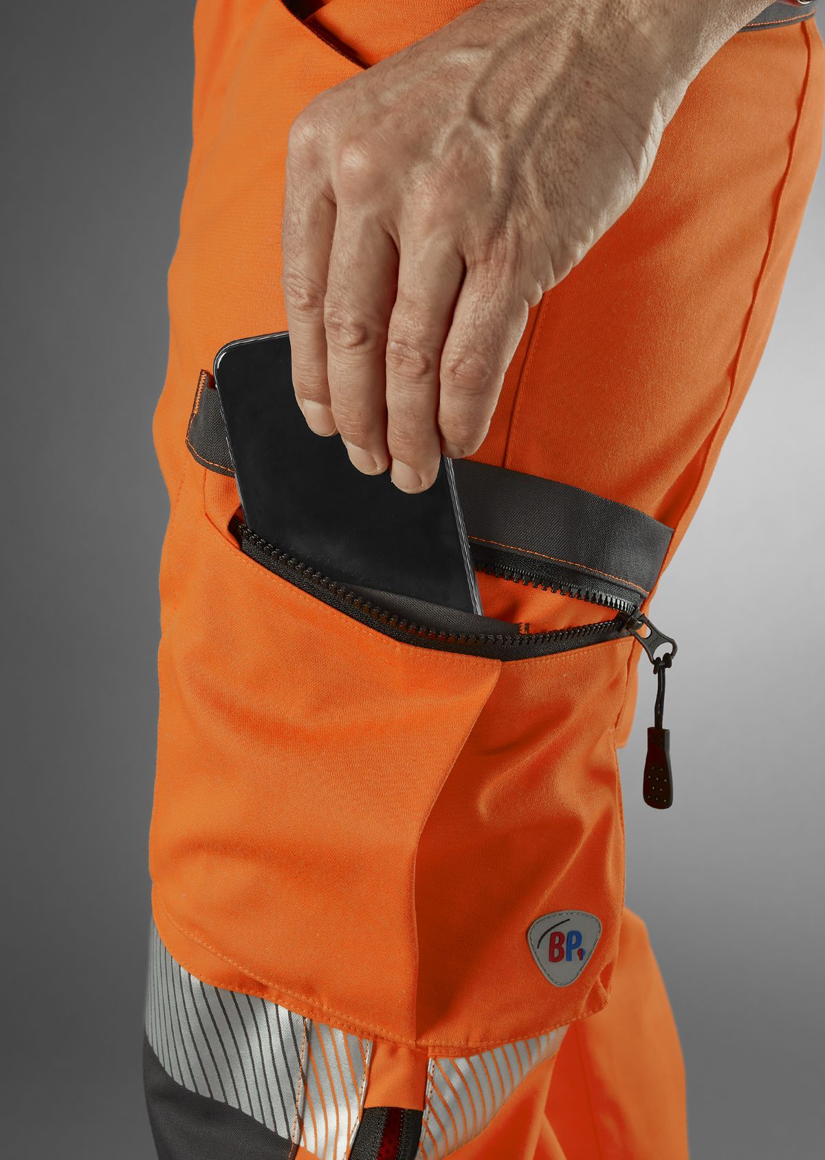 2043-847-6556 BP® Lightweight high-visibility stretch trousers, knee pockets warning orange/anthracite Thumbnail 6
