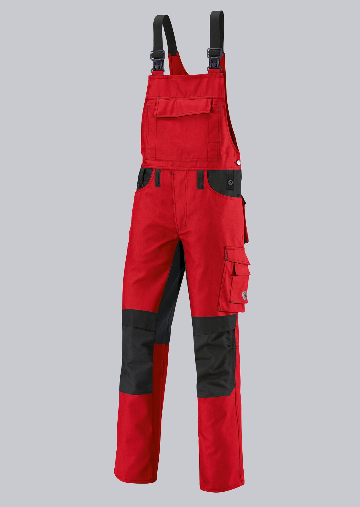 1791-555-81_BP® Strapazierfähige Latzhose mit Kniepolstertaschen_rot/schwarz_Cover Bild