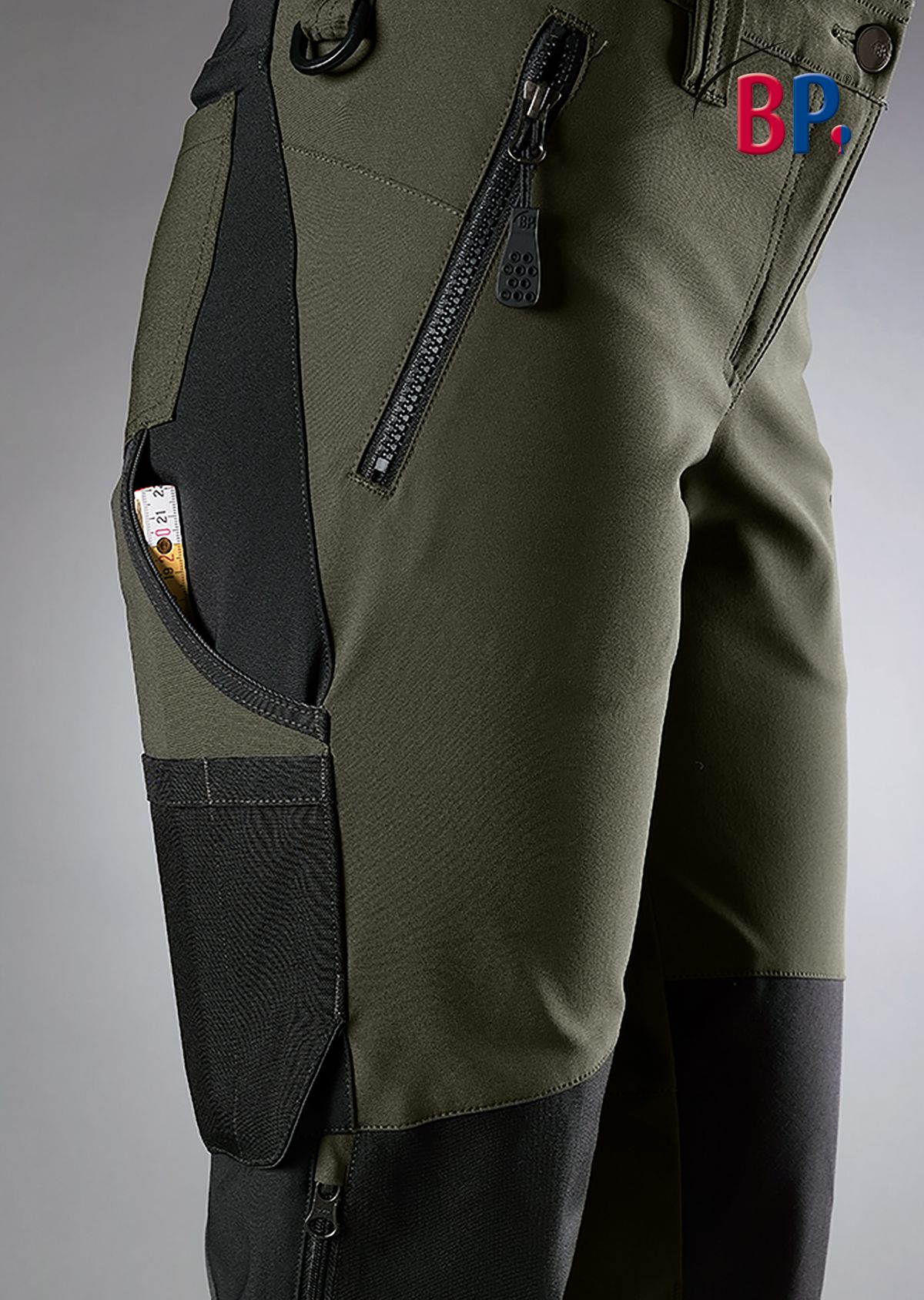 BP® Superstretch-Arbeitshose mit Kniepolstertaschen für Damen oliv/schwarz Thumbnail 3