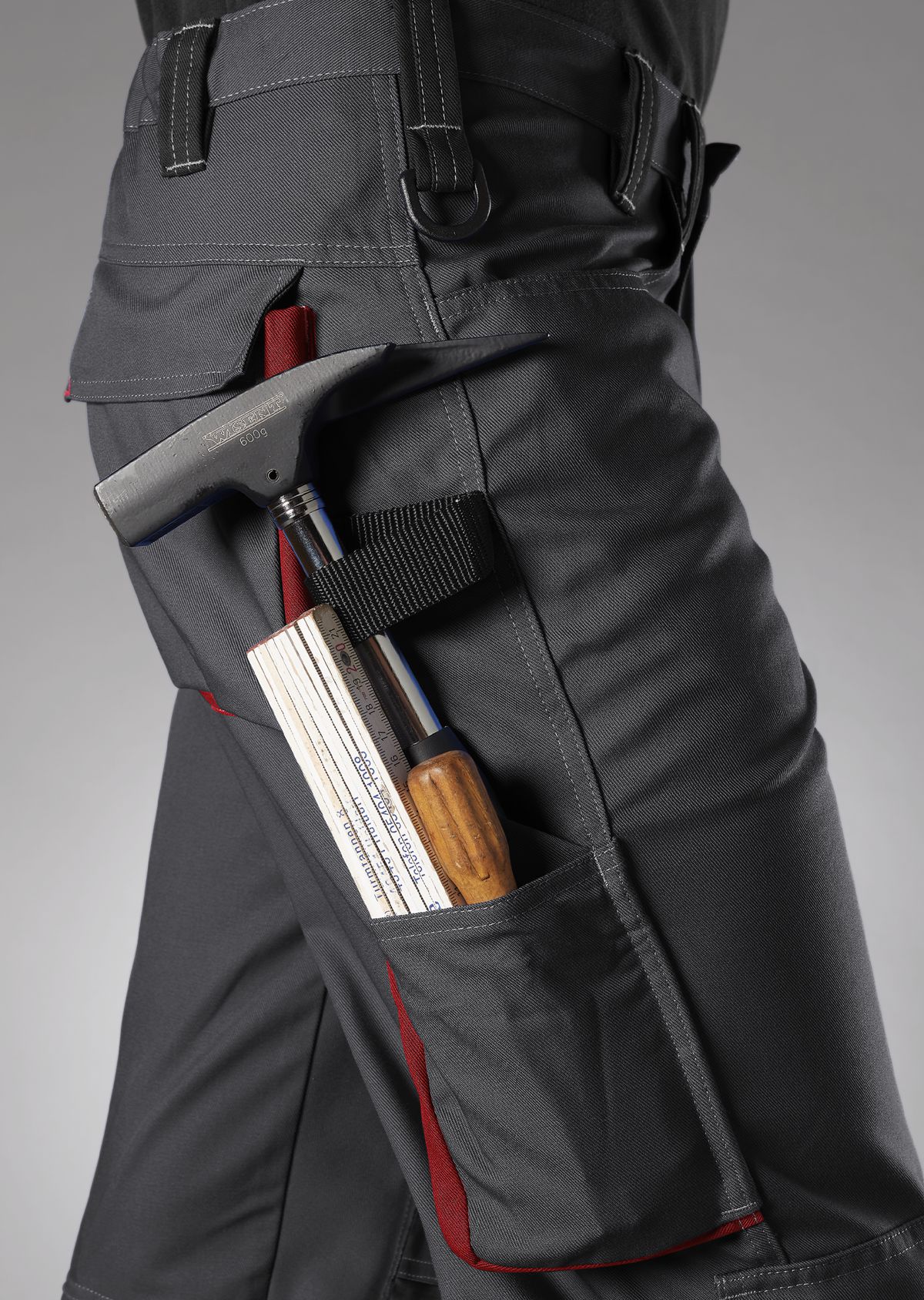 BP® Komfort-Arbeitshose mit Reflex und Kniepolstertaschen anthrazit/rot Thumbnail 3