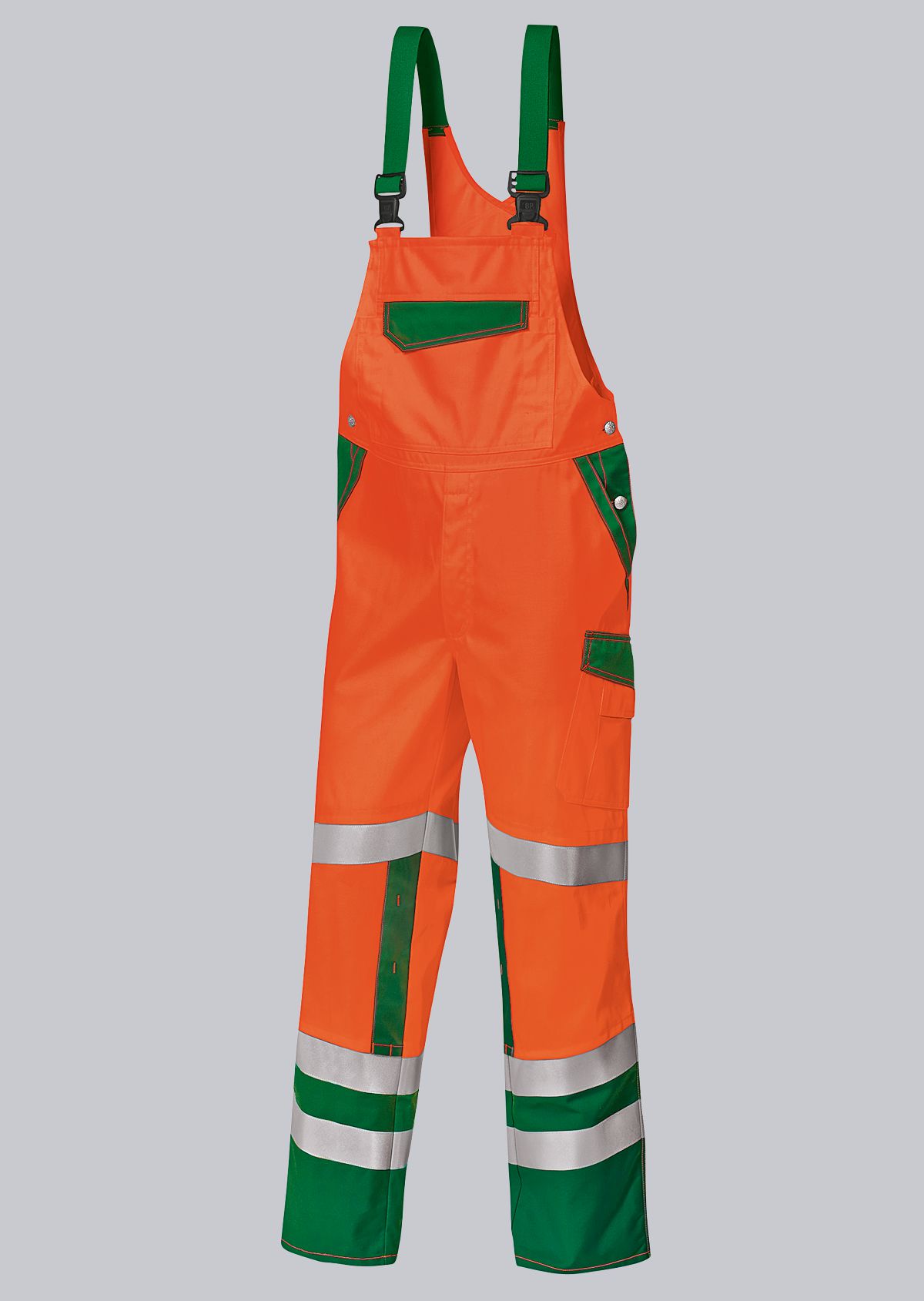 2011-845-8574 BP® High-visibility bib & brace with knee pockets warning orange/green Cover image