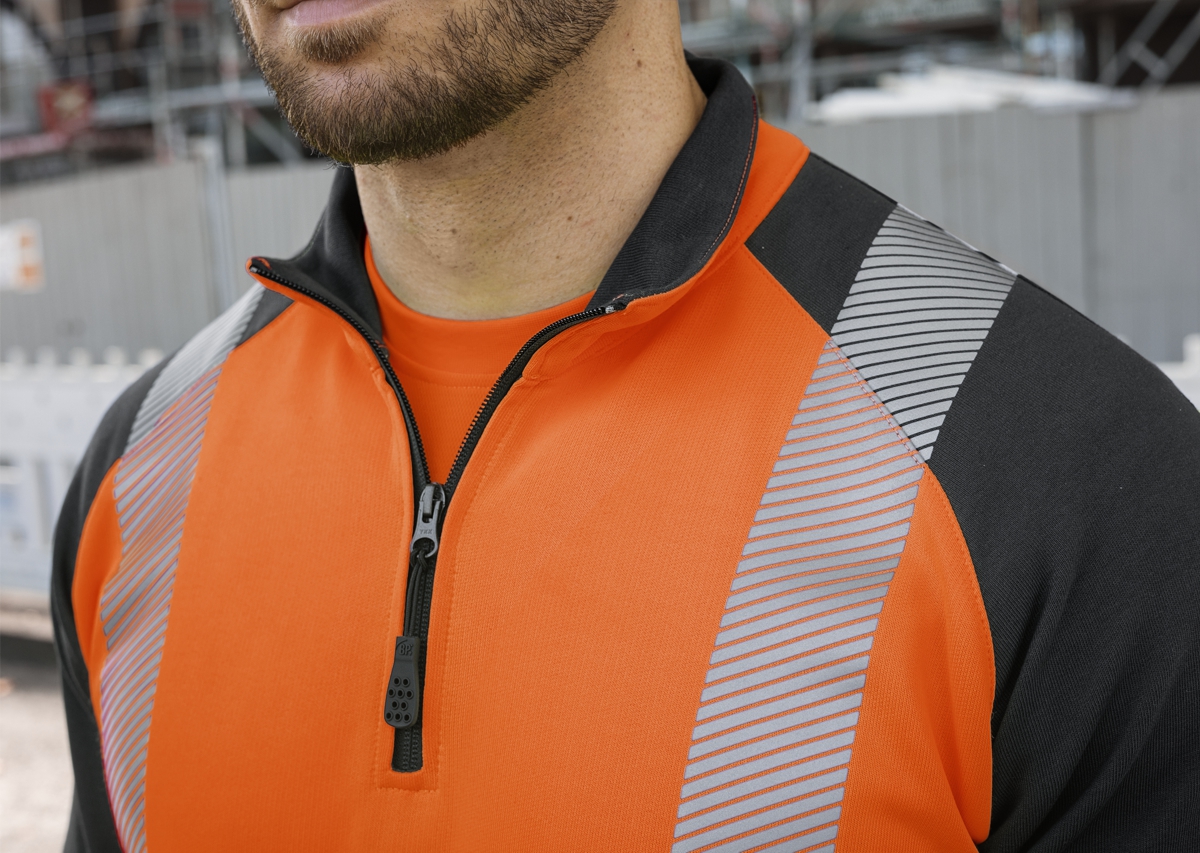 2137-873-6556 BP® Pull sweat col demi-zippé à haute visibilité orange haute visibilité/anthracite Thumbnail 2