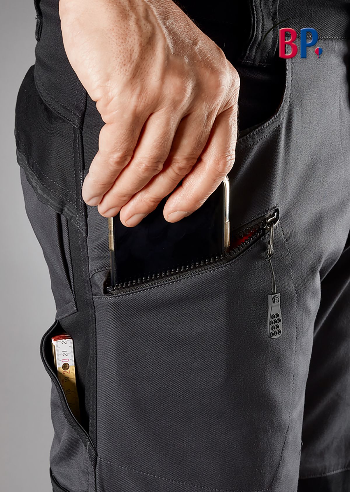 1825-032-5632 BP® Stretch-werkbroek met kniezakken antraciet/zwart Thumbnail 4