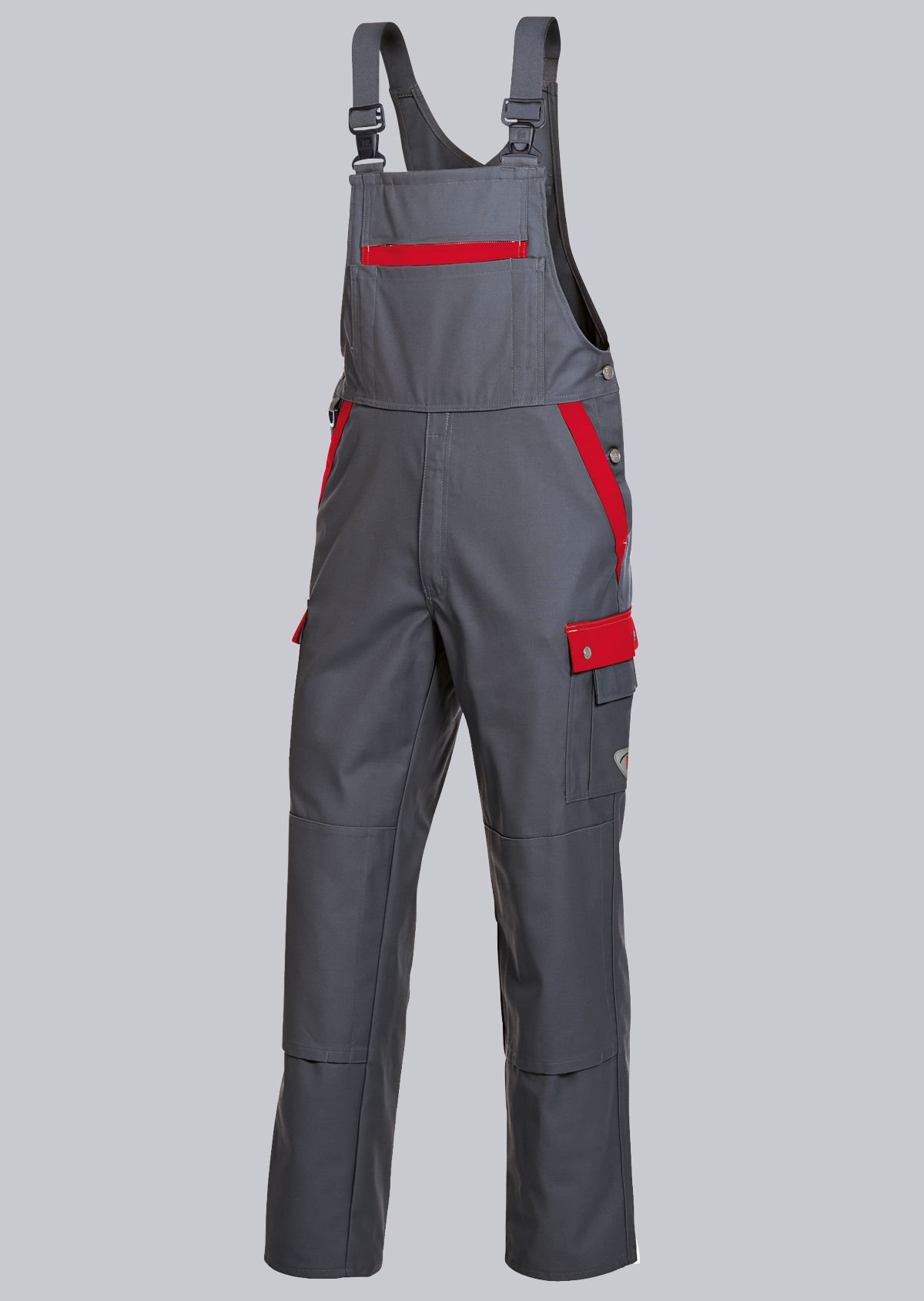 BP Workwear Dungarees 1844 Bib & Brace Work Trousers Pants Dark Grey/Red 