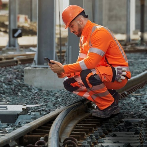 Gleisarbeiter wartet Stellwerk.