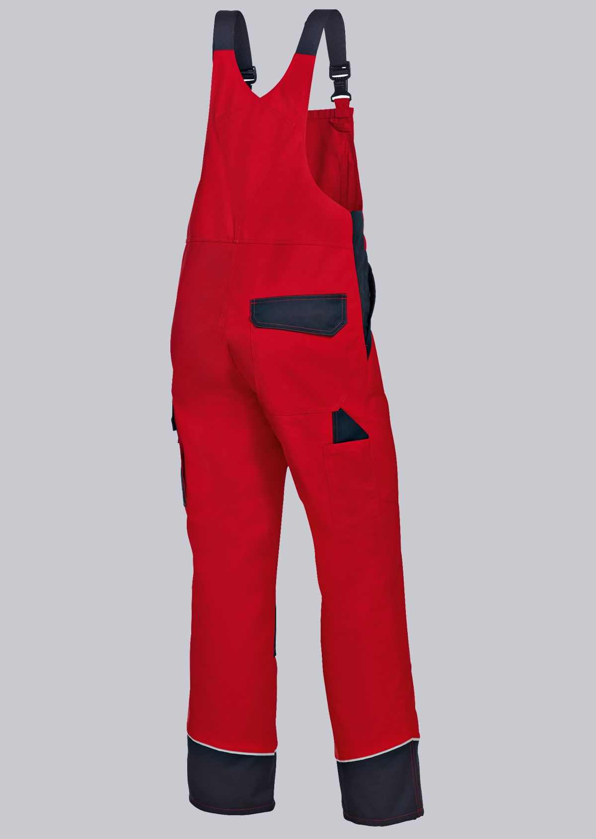 BP® Latzhose mit verdeckten Knöpfen und Kniepolstertaschen rot/schwarz Thumbnail 1