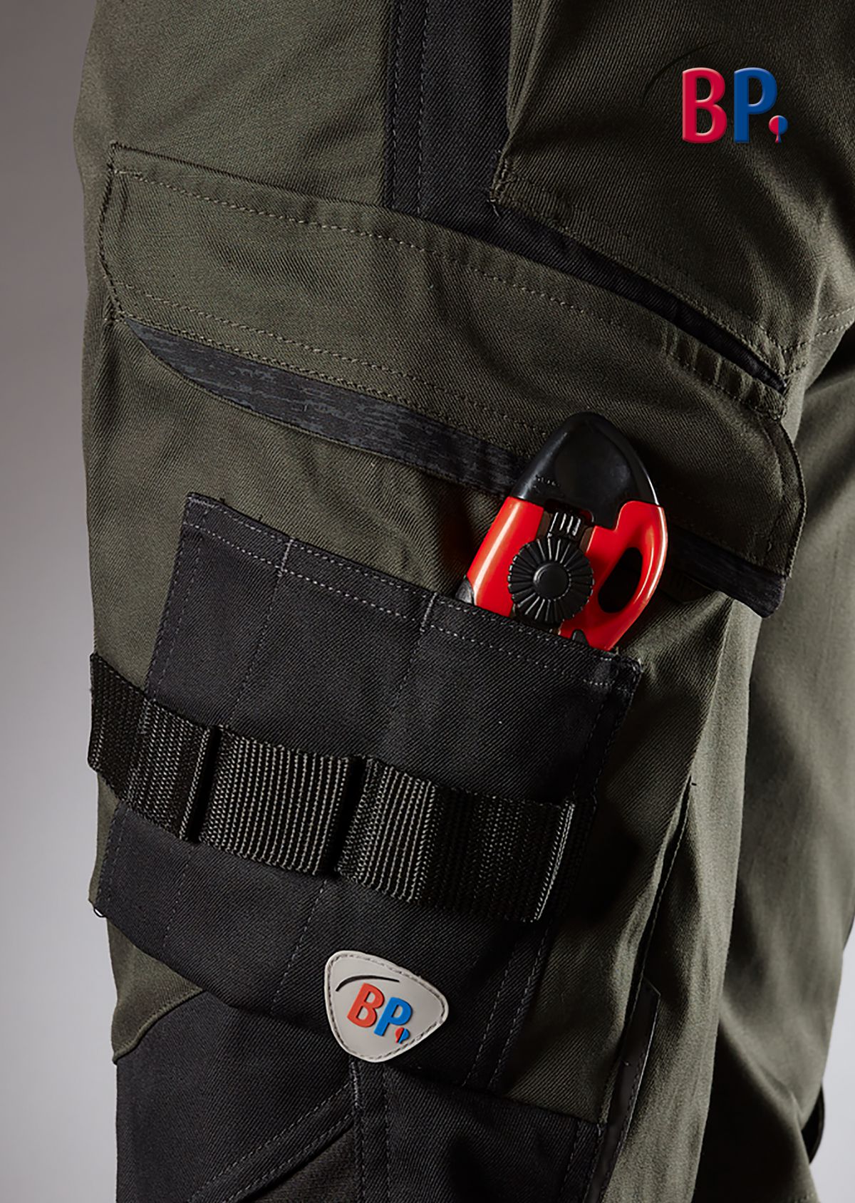 1825-032-7332 BP® Stretch work trousers with knee pad pockets olive/black Thumbnail 3