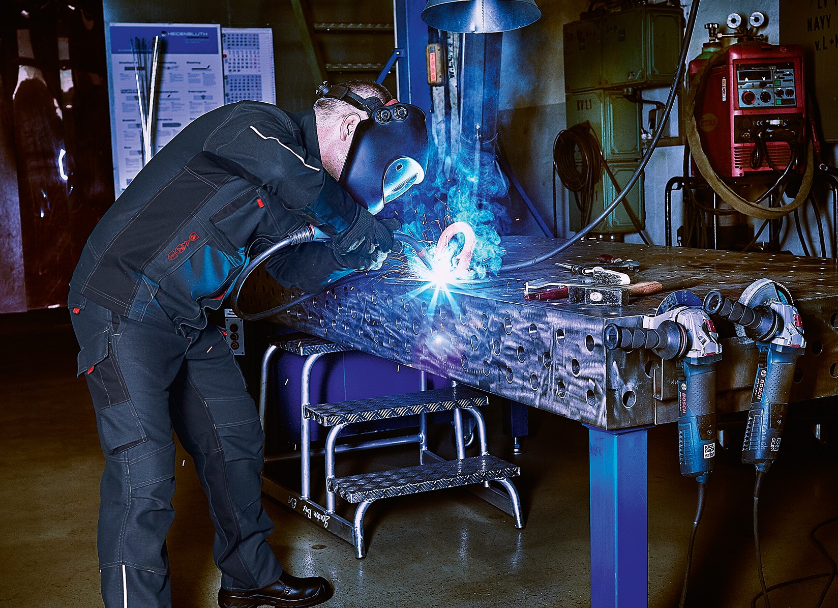 Man in PPE clothing for welders.