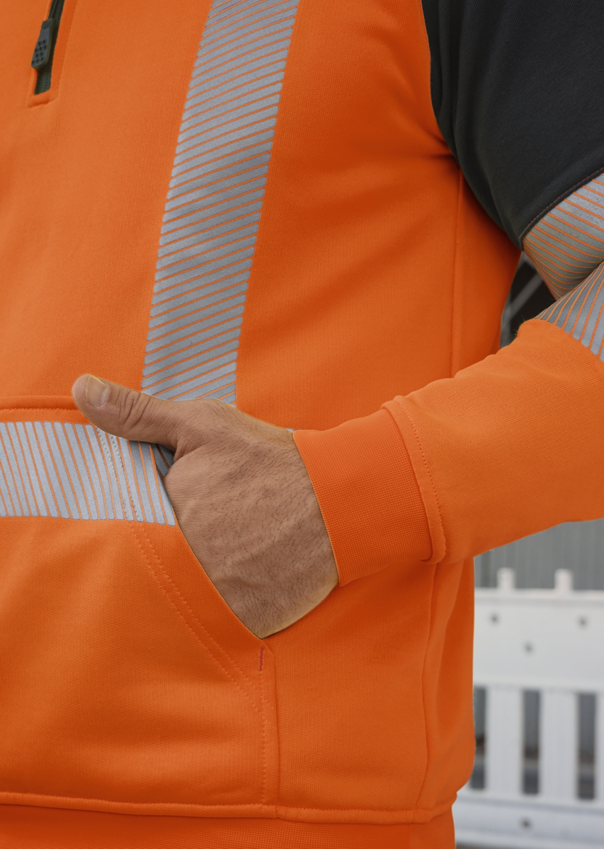 2137-873-6556 BP® Pull sweat col demi-zippé à haute visibilité orange haute visibilité/anthracite Thumbnail 3