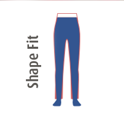 Symbool voor Shape Fit: nauwsluitende broek op een silhouet.