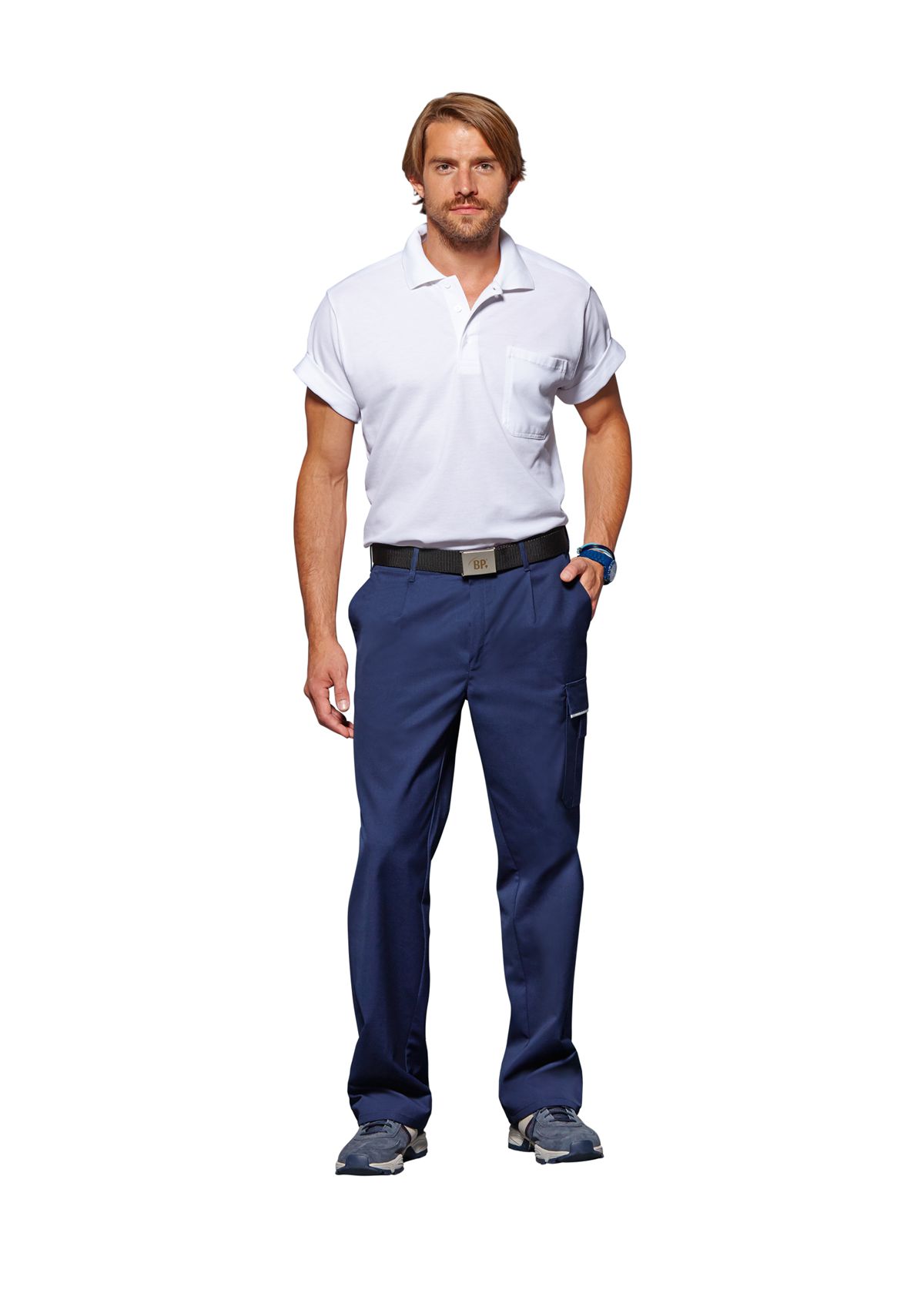 BP® Pantalon de travail avec boutons dissimulés bleu foncé Thumbnail 2