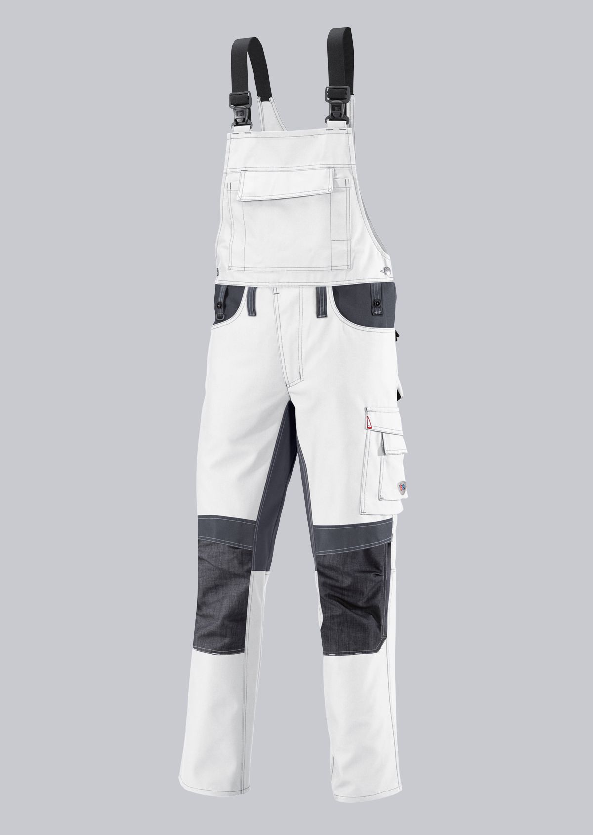 1791-555-21_BP® Strapazierfähige Latzhose mit Kniepolstertaschen_weiß/dunkelgrau_Cover Bild